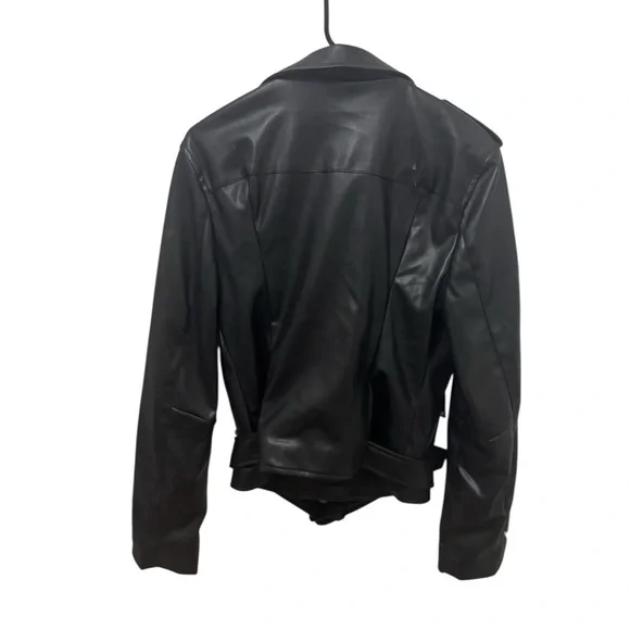 DKNY Jeans Faux-Leather Belted-Hem Moto Jacket Size Large - Picture 3 of 5